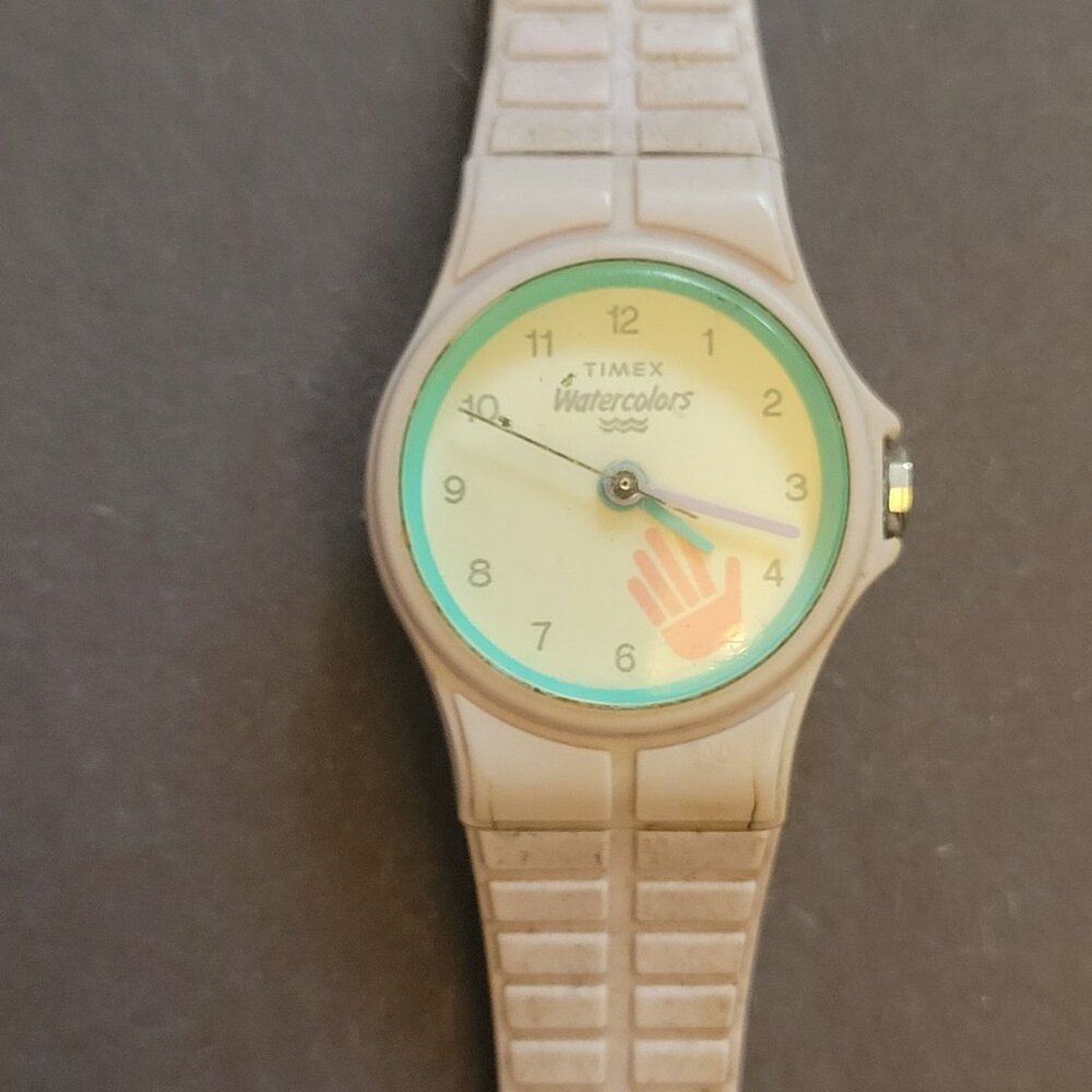 Timex Watercolors Womens Wristwatch With White Strap & Stainless Steel Back